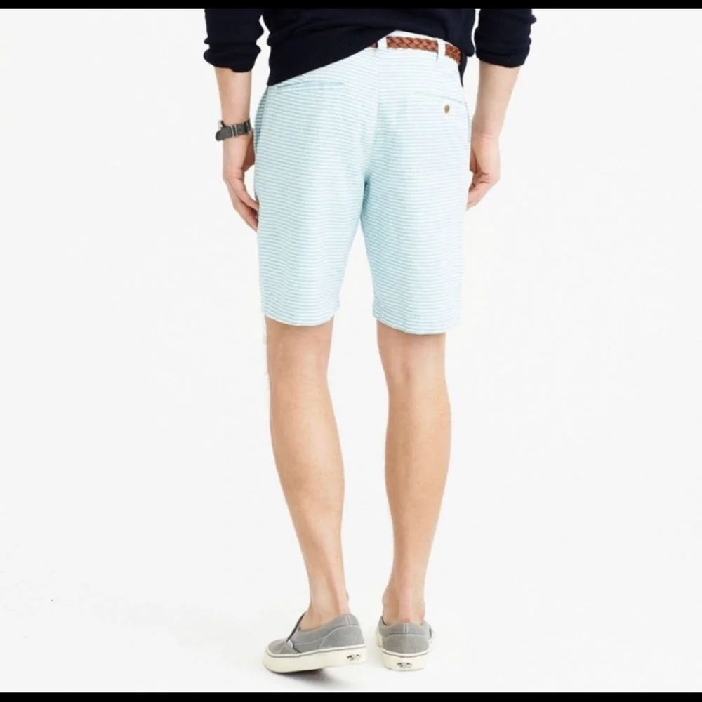 J.‎ Crew Striped 9” Inseam Stanton Shorts Linen Aqua Blue 30 Flat Front Beach